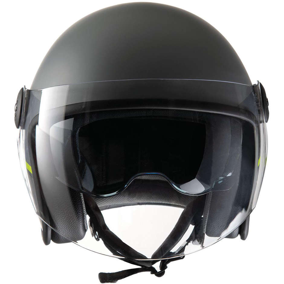 Moto Jet Helm aus Tucano Urbano Faser EL'JET 1300 Grau Gelbe Linie Undurchsichtig