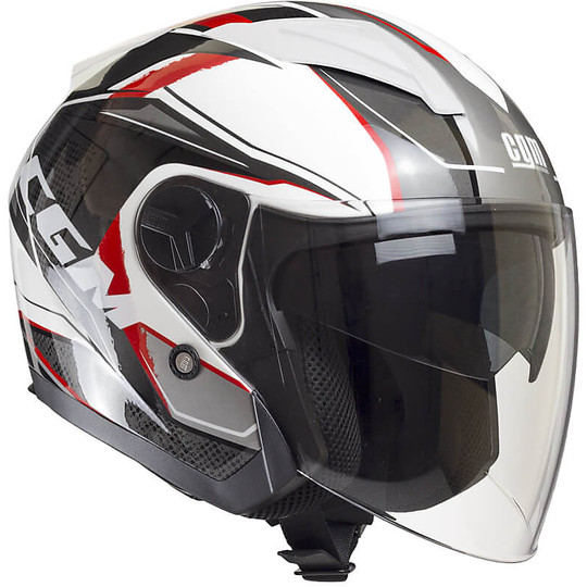 Moto Jet Helm Doppelvisier CGM 130s MAYER Weiß Rot
