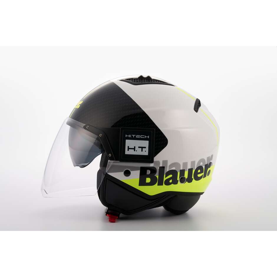 Moto Jet Helm in Blauer BET HT Fiber Weiß Gelb Fluo Schwarz