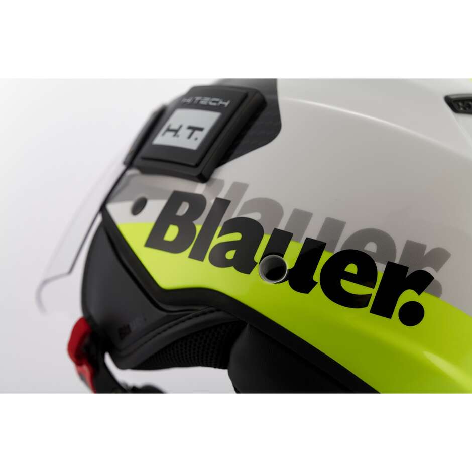 Moto Jet Helm in Blauer BET HT Fiber Weiß Gelb Fluo Schwarz