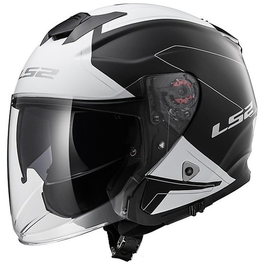 Moto Jet Helm LS2 OF521 Doppel Visier Unendlichkeit Jenseits Schwarz Weiß