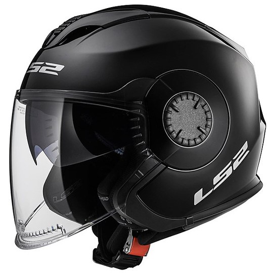 Moto Jet Helm LS2 OF570 Gegen Solid Doppel Visier Glänzend schwarz