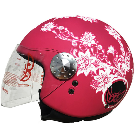 Moto Jet-Helm mit Visier Berik Modell Romantik Rosa Rad