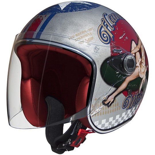 Moto Jet-Helm mit Visier Fiber Premier Le Petit Visier Pin Up Old Style Silber