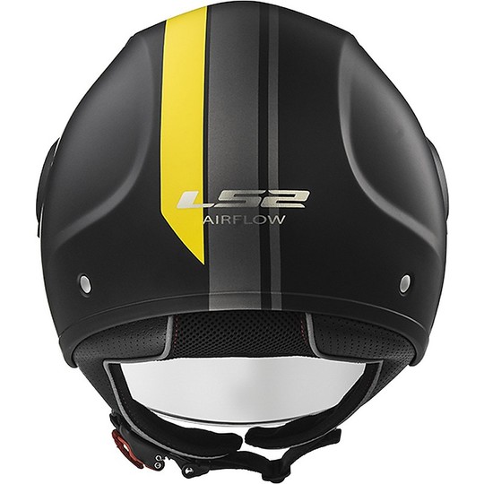 Moto Jet Helm OF562 Ls2 Airflow lang mit Visier Lange Metropolis Schwarz Gelb Hy Vision