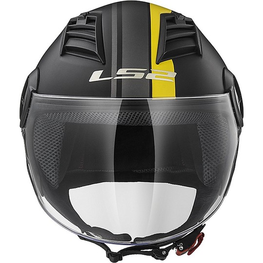 Moto Jet Helm OF562 Ls2 Airflow lang mit Visier Lange Metropolis Schwarz Gelb Hy Vision