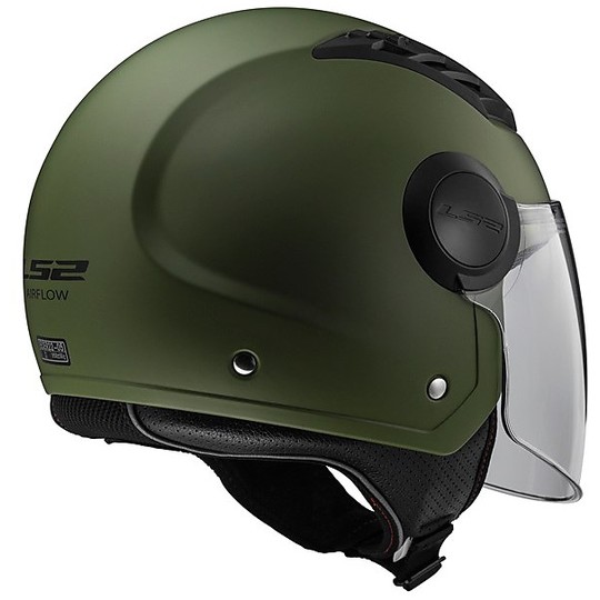 Moto Jet Helm OF562 Ls2 Airflow lang mit Visier Lange Militärgrün opak