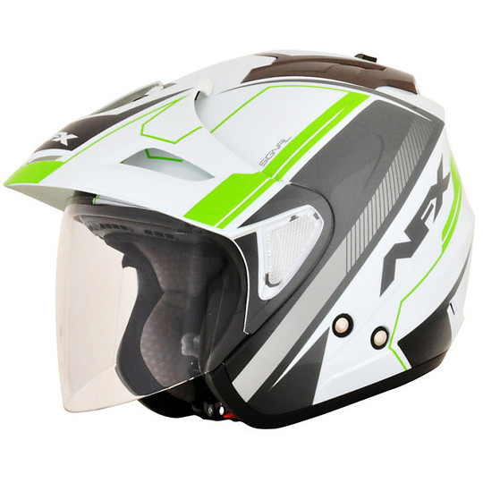 Moto Jet Helmet AFX FX-50 Signal White Glossy Green