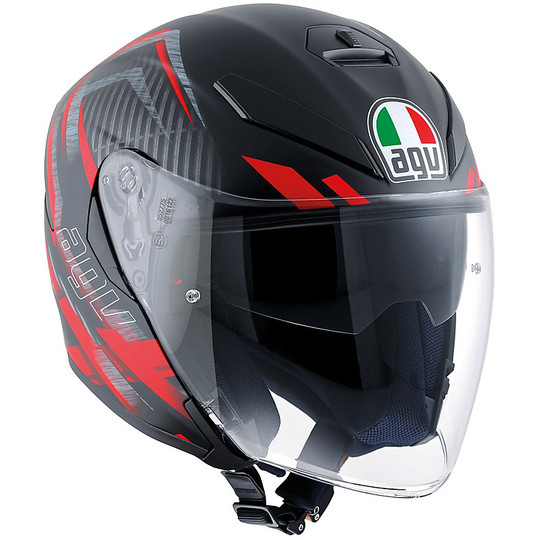 Moto Jet helmet AGV K-5 With Visor Long Fiber Multi Urban Hunter Black Red Opaque