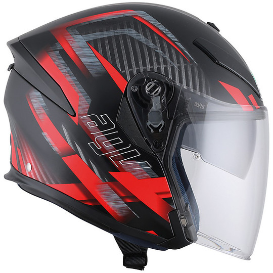Moto Jet helmet AGV K-5 With Visor Long Fiber Multi Urban Hunter Black Red Opaque