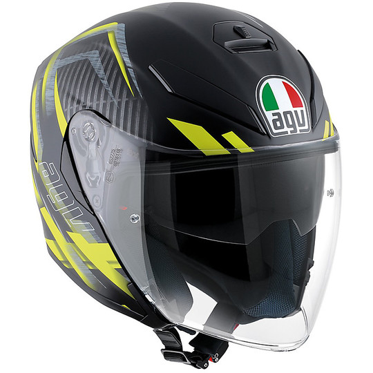 Moto Jet helmet AGV K-5 With Visor Long Fiber Multi Urban Hunter Black Yellow Opaque