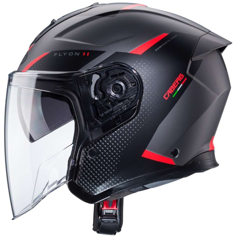 Moto Jet Helmet Caberg FLYON II BOSS Matt Gray Red Black