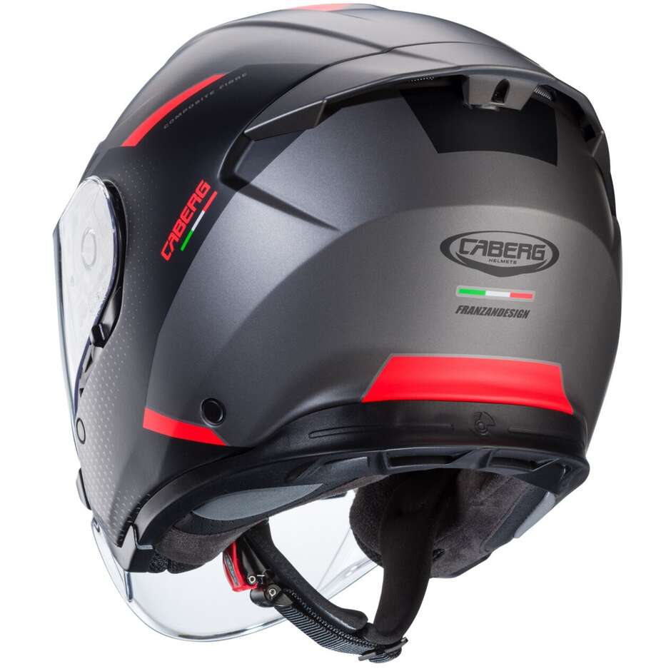 Moto Jet Helmet Caberg FLYON II BOSS Matt Gray Red Black