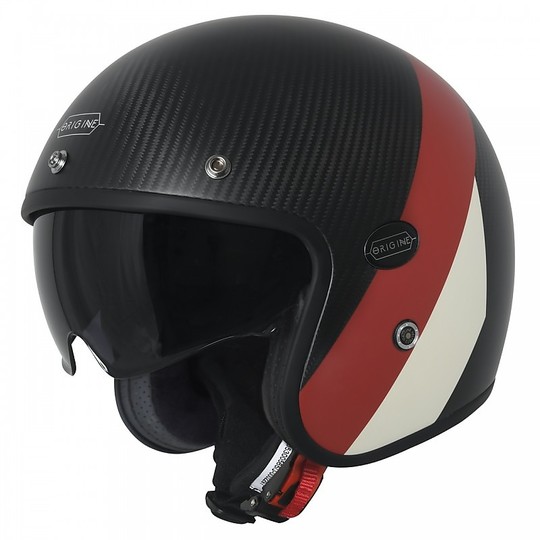 Moto Jet Helmet Carbon Fiber Origin SIRIO CRONO Black Opaque Red