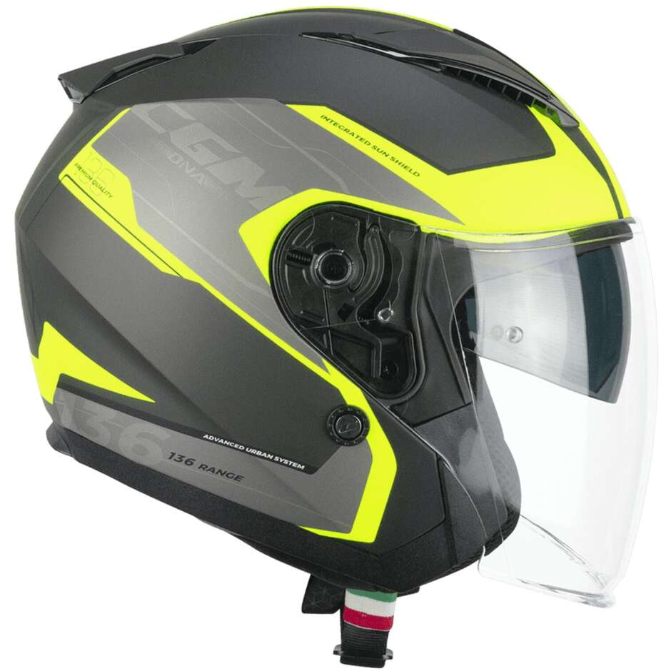 Moto Jet helmet CGM 136S DNA APACHE Graphite Yellow fluo opaque