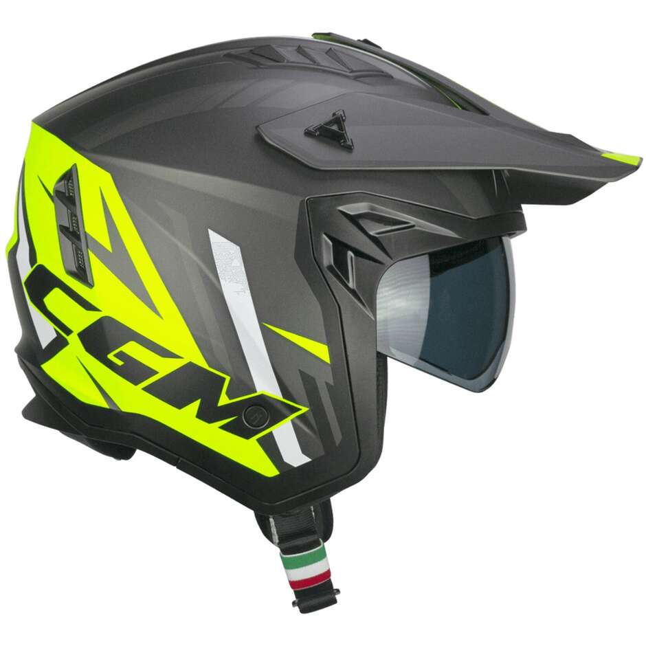 Moto Jet Helmet CGM 155X RUSH SPRINT Graphite Yellow fluo opaque