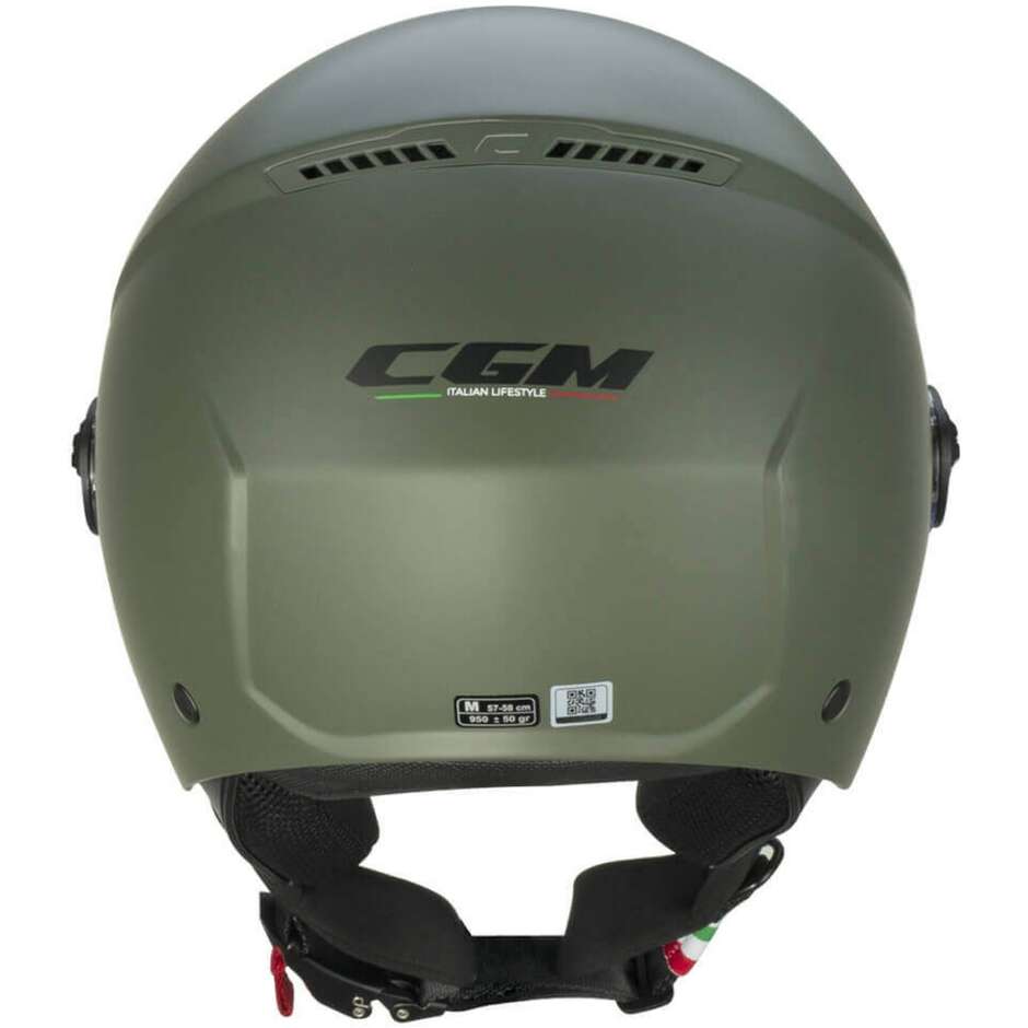 Moto Jet Helmet CGM 167A FLO MONO Matt Green - Shaped Visor