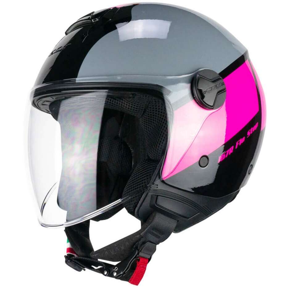 Moto Jet Helmet CGM 167R FLO STEP Gray Fuchsia - Long Visor