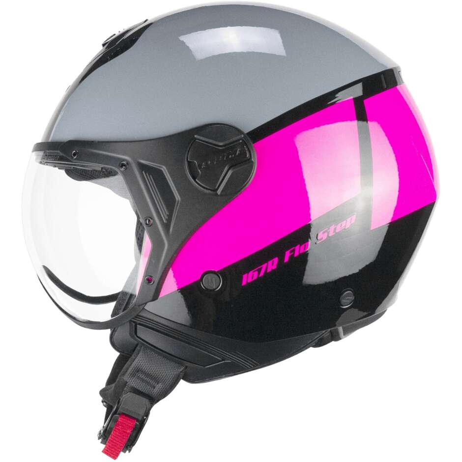 Moto Jet Helmet CGM 167R FLO STEP Gray Fuchsia - Shaped Visor
