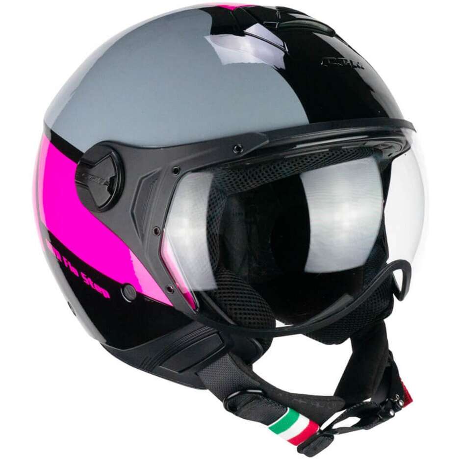 Moto Jet Helmet CGM 167R FLO STEP Gray Fuchsia - Shaped Visor