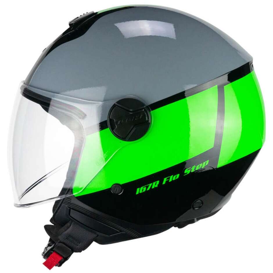 Moto Jet Helmet CGM 167R FLO STEP Gray Green - Long Visor