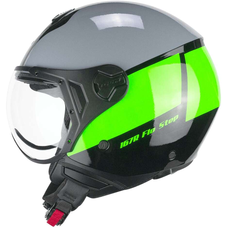 Moto Jet Helmet CGM 167R FLO STEP Gray Green - Shaped Visor