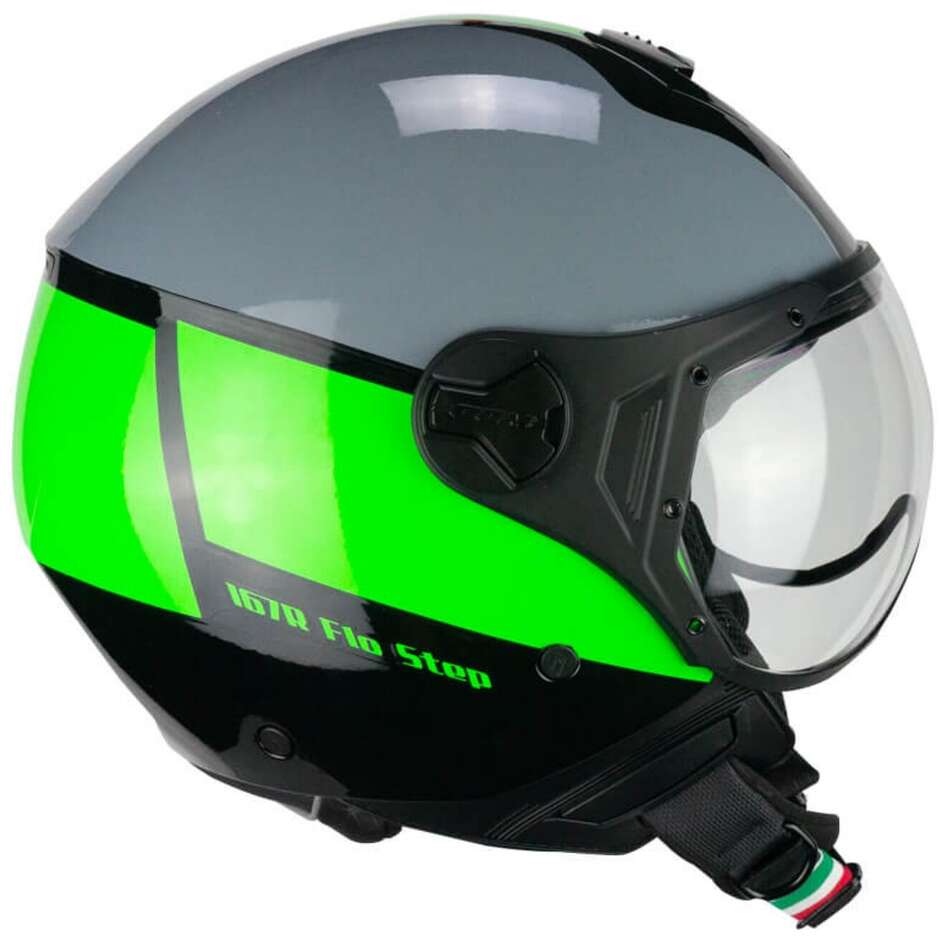 Moto Jet Helmet CGM 167R FLO STEP Gray Green - Shaped Visor