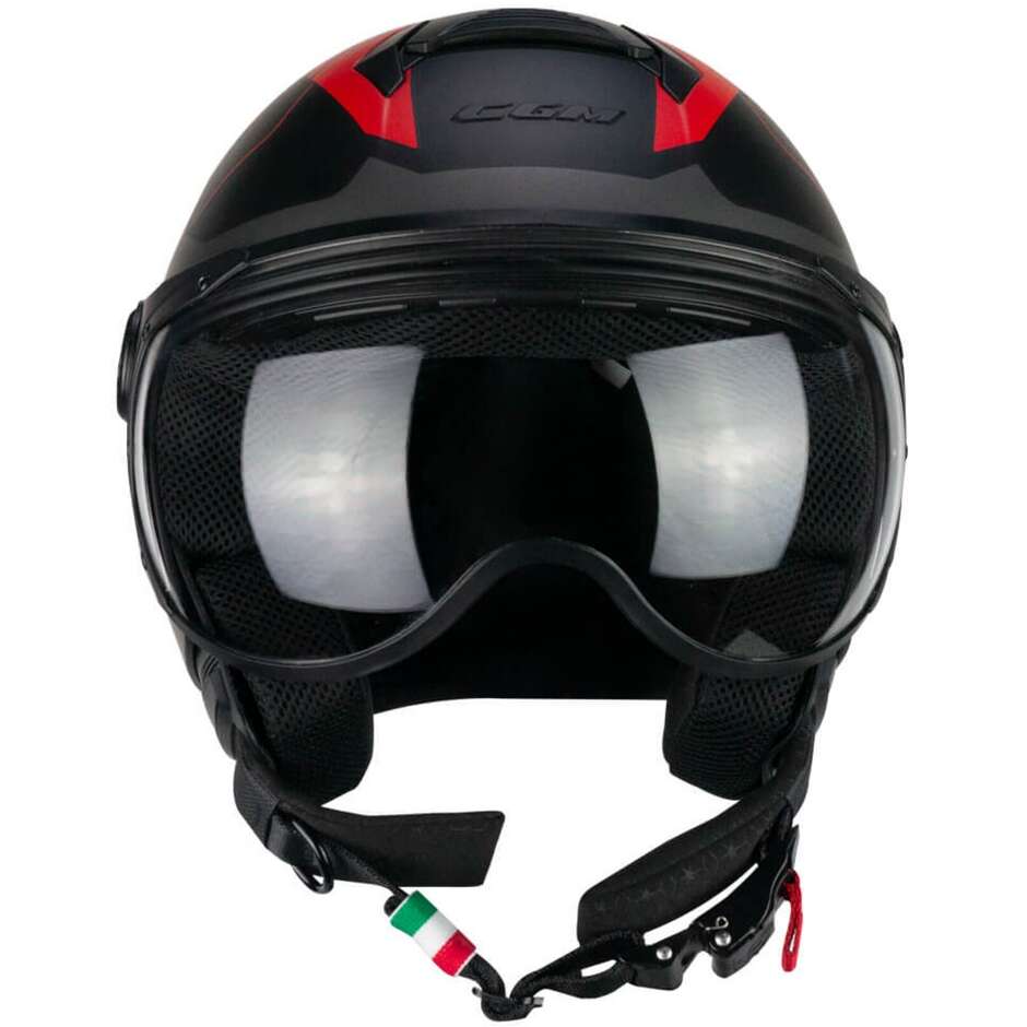 Moto Jet Helmet CGM 167X FLO TECH Black Red Matt - Shaped Visor