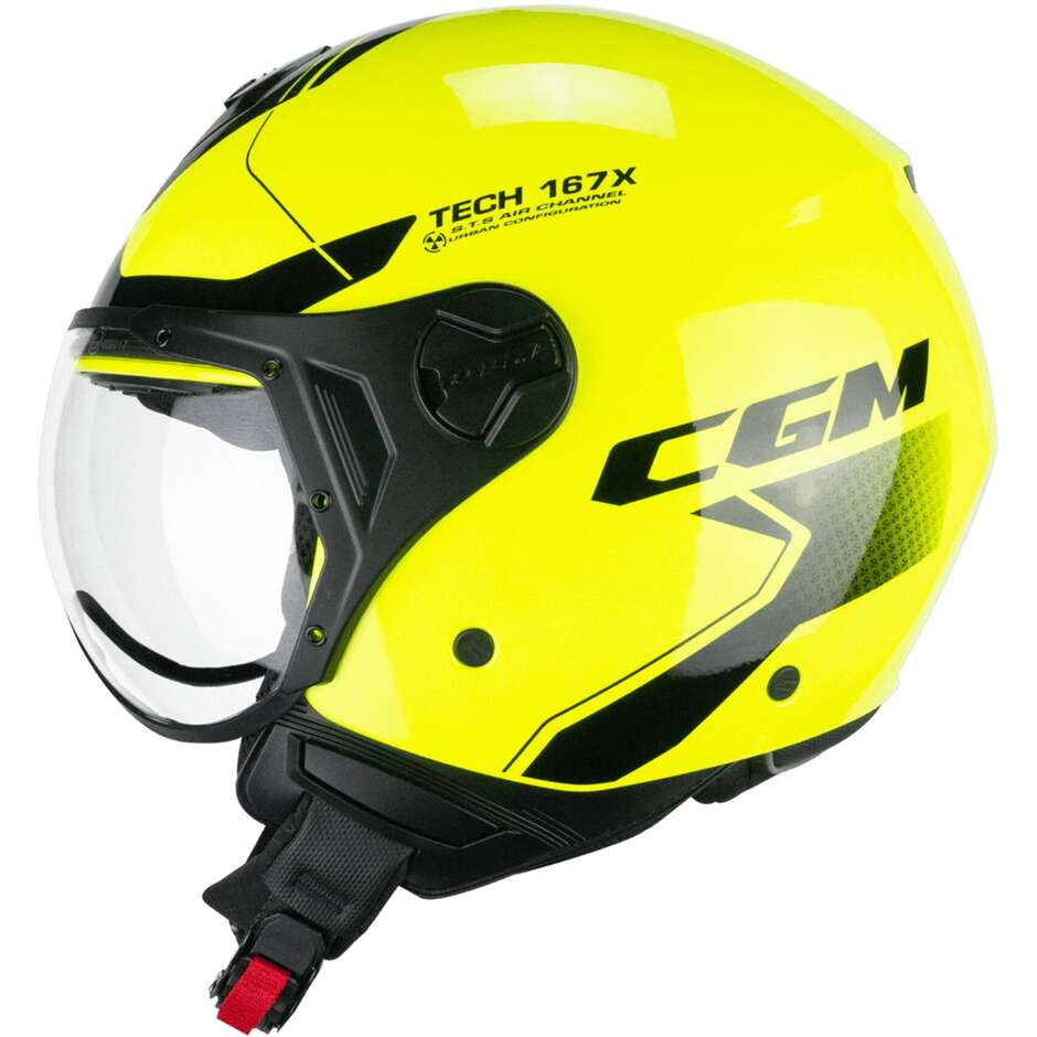 Moto Jet Helmet CGM 167X FLO TECH Yellow Fluo Black - Shaped Visor