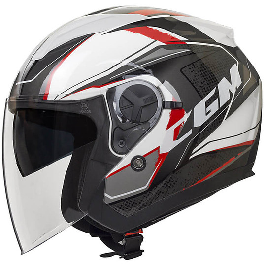 Moto Jet Helmet Double Visor CGM 130s MAYER White Red