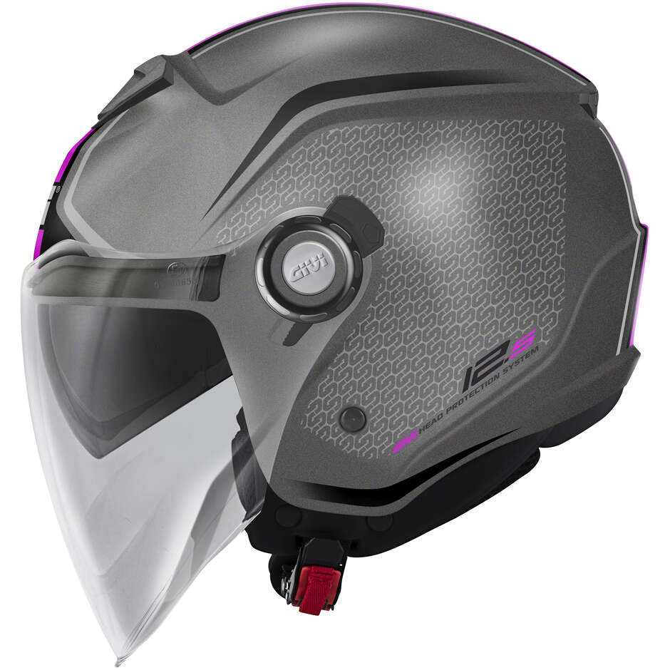 Moto Jet Helmet Givi 12.5F GRAPHIC TOUCH Titanium Matt Pink