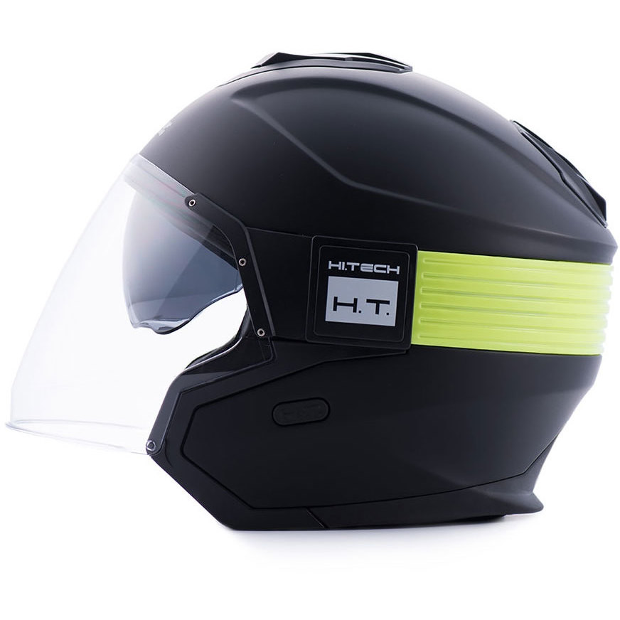 Moto Jet Helmet in Blauer Fiber HACKER Black Yellow Fluo