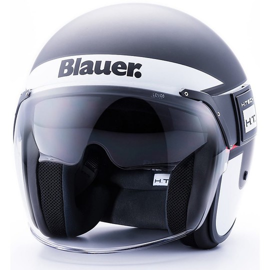 Moto Jet helmet in Blauer Fiber POD Stripes Black White Red Matt