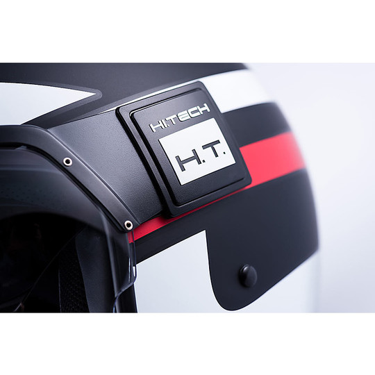 Moto Jet helmet in Blauer Fiber POD Stripes Black White Red Matt