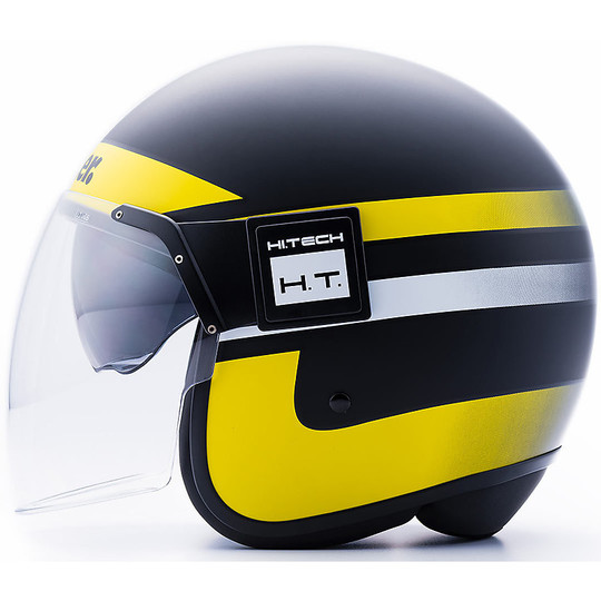 Moto Jet helmet in Blauer Fiber POD Stripes Black Yellow Matt White