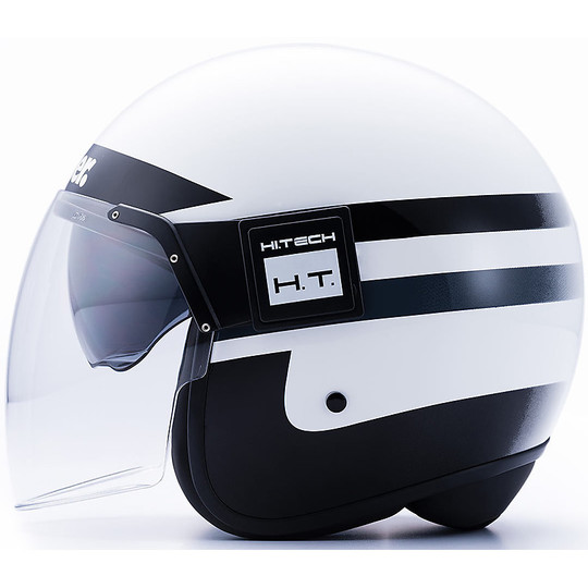 Moto Jet helmet in Blauer Fiber POD Stripes White Black Titanium Polished