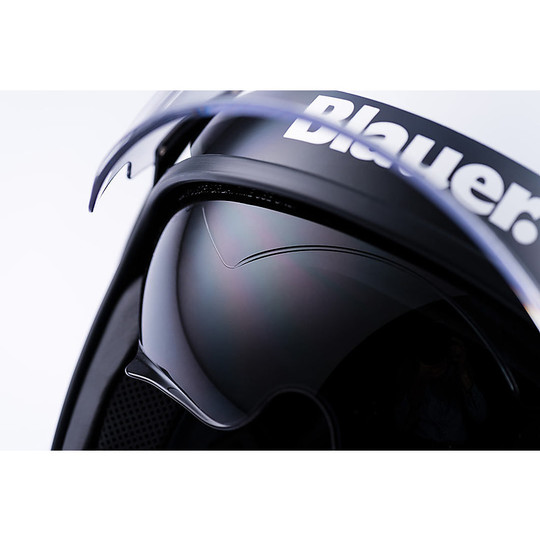 Moto Jet helmet in Blauer Fiber POD Stripes White Black Titanium Polished