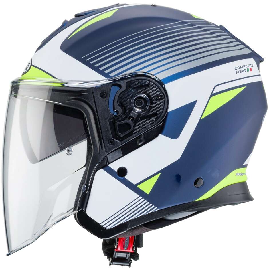 Moto Jet Helmet in Caberg Fiber FLYON RIO Matt Blue Yamaha White Yellow Fluo