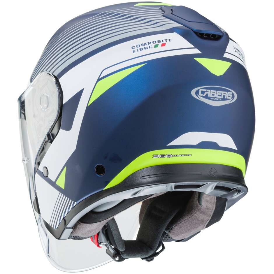 Moto Jet Helmet in Caberg Fiber FLYON RIO Matt Blue Yamaha White Yellow Fluo