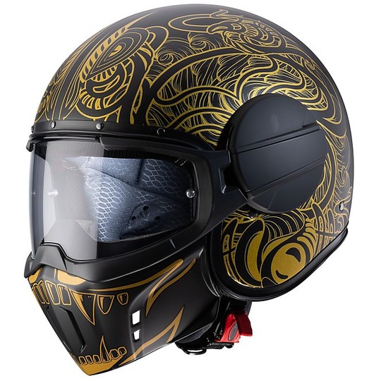 Moto Jet Helmet in Caberg Fiber GHOST MAORI Black Gold
