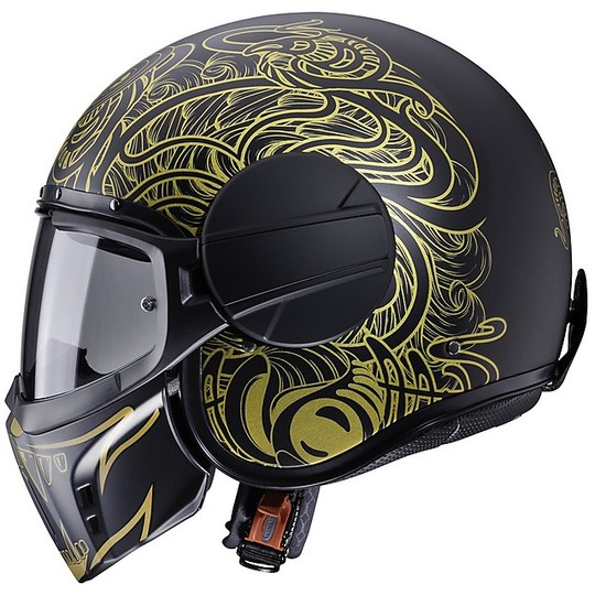 Moto Jet Helmet in Caberg Fiber GHOST MAORI Black Gold