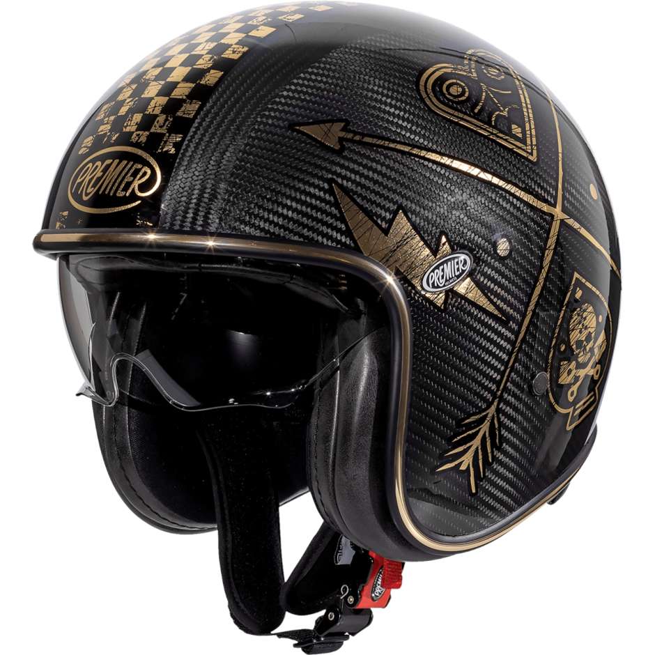 Moto Jet Helmet in Premier Carbon VINTAGE CARBON NX GOLD CHROMED