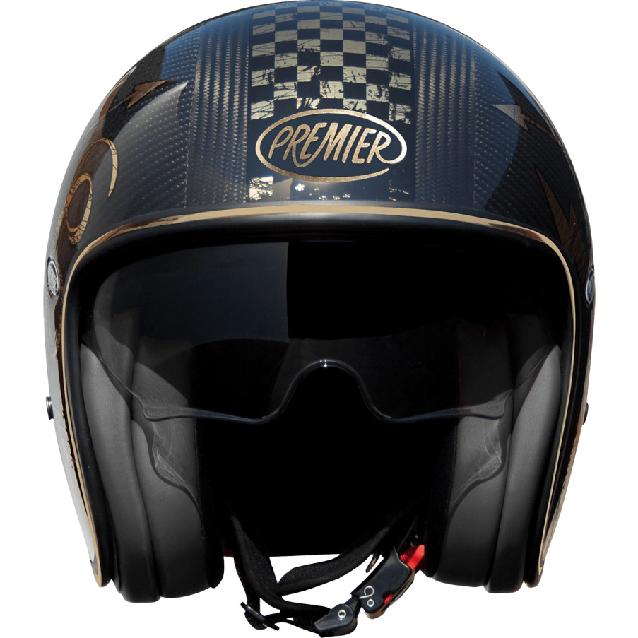 Moto Jet Helmet in Premier Carbon VINTAGE CARBON NX GOLD CHROMED