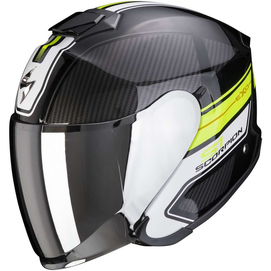 Moto Jet Helmet in Scorpion Fiber EXO-S1 CROSS-VILLE Black Yellow Fluo