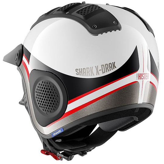 Moto Jet Helmet in Shark Fiber X-DRAK HISTER White Black Red