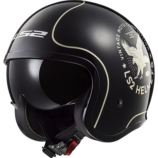 Moto Jet Helmet LS2 SPITFIRE OFF599 Black Flier