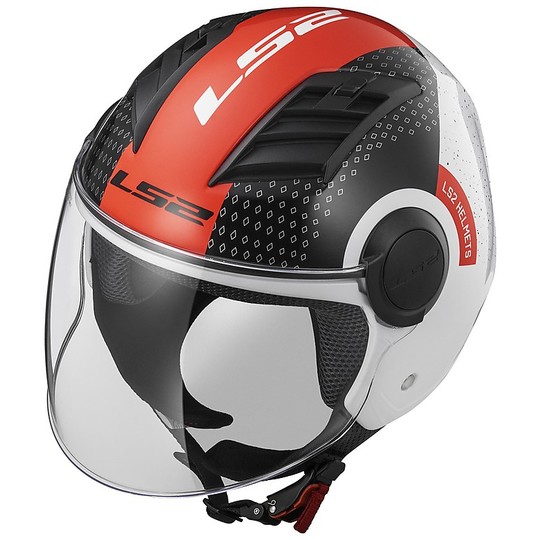 Moto Jet helmet OF562 Ls2 Airflow Long With Visor Long Condor White Red