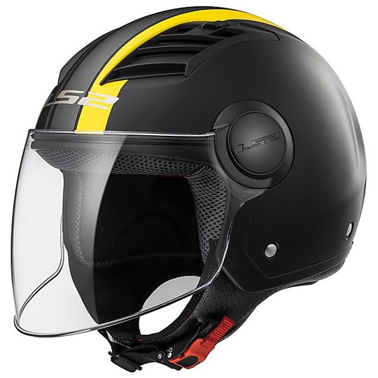 Moto Jet helmet OF562 Ls2 Airflow Long With Visor Long Metropolis Black Yellow Hy vision
