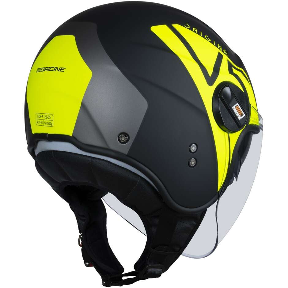 Moto Jet Helmet Origin ALPHA V5 Fluo Yellow Matt Black