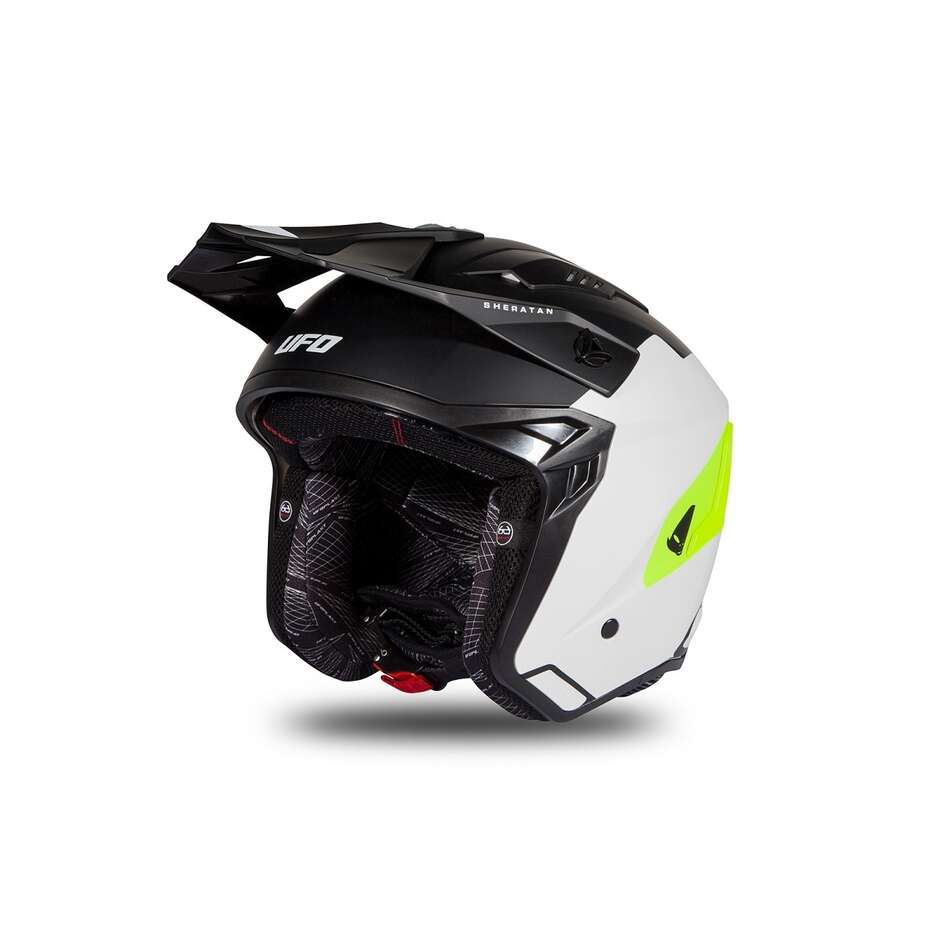 Moto Jet Helmet Ufo SHERATAN White Black Yellow Fluo Matt